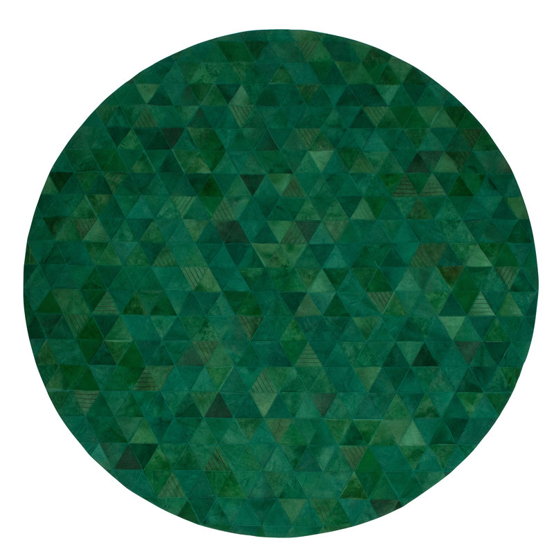 Trilogia Leather Geometric Area Rug in Emerald, Round 6'7"