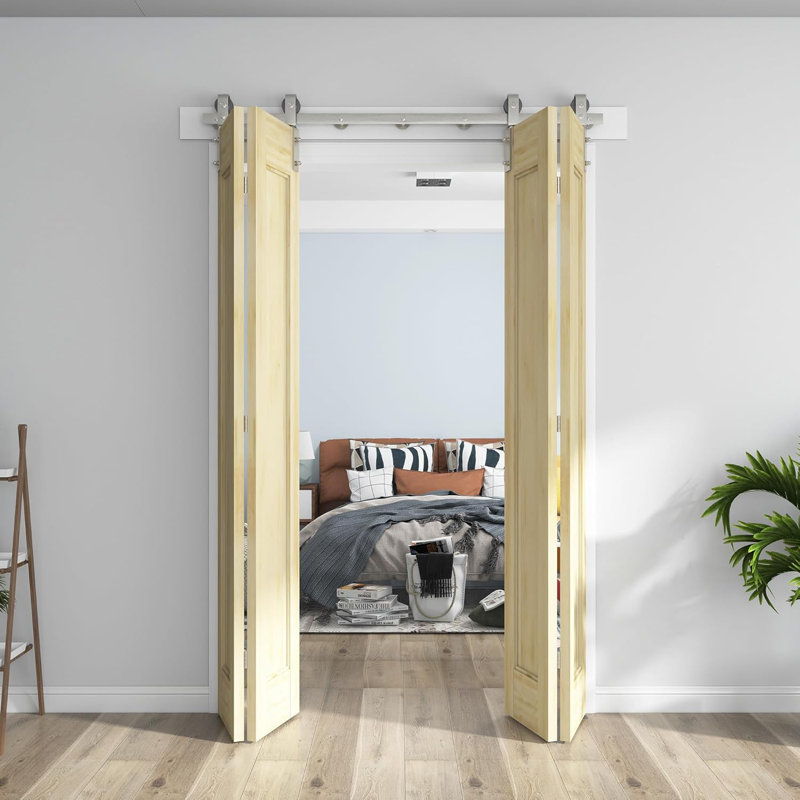 Ensemble de quincaillerie de porte de grange pliante en nickel brossé brossé (portes non incluses), 40"