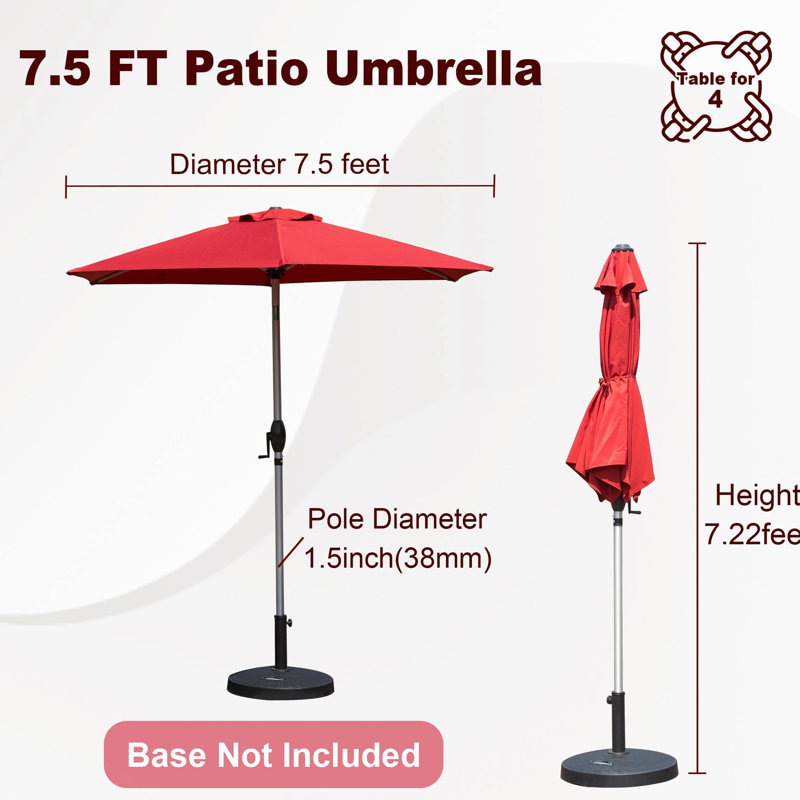 Parasol de patio de 7,5 pi, rouge brique, protégé et imperméable, 6 nervures, contrôle de la manivelle inclinable sans effort pour la terrasse extérieure de la piscine