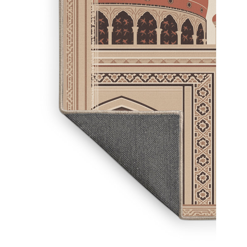 Soft Plush Beecher Shiraz Nasir Mosque Global Inspired Oriental Area Rug in Brown – Beige Binding, 2x3