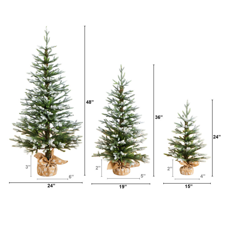2Ft. 3Ft. 4Ft. Artificial Snowed Balsam Fir Christmas Tree In Burlap Wrapped Base - Set Of 3
