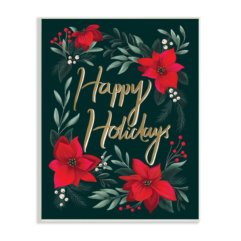 Joyeuses Fêtes, art de la plaque murale de fleurs de poinsettia rouge par Heather Mclaughlin, H 19 po x l 13 po