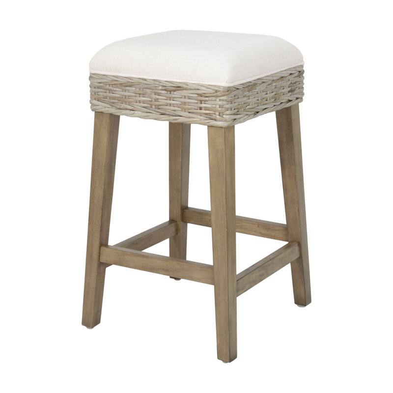 Durham Backless Counterstool With Upholstered White Seat, Natural