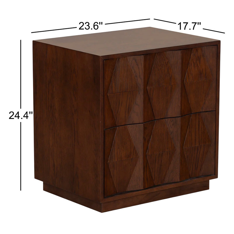 Riabelle Wood 2 Drawer Nightstand, Walnut