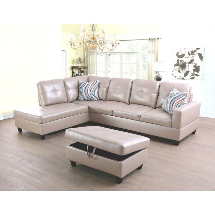 Maumee 103.5" Wide Faux Leather Sofa & Chaise with Ottoman