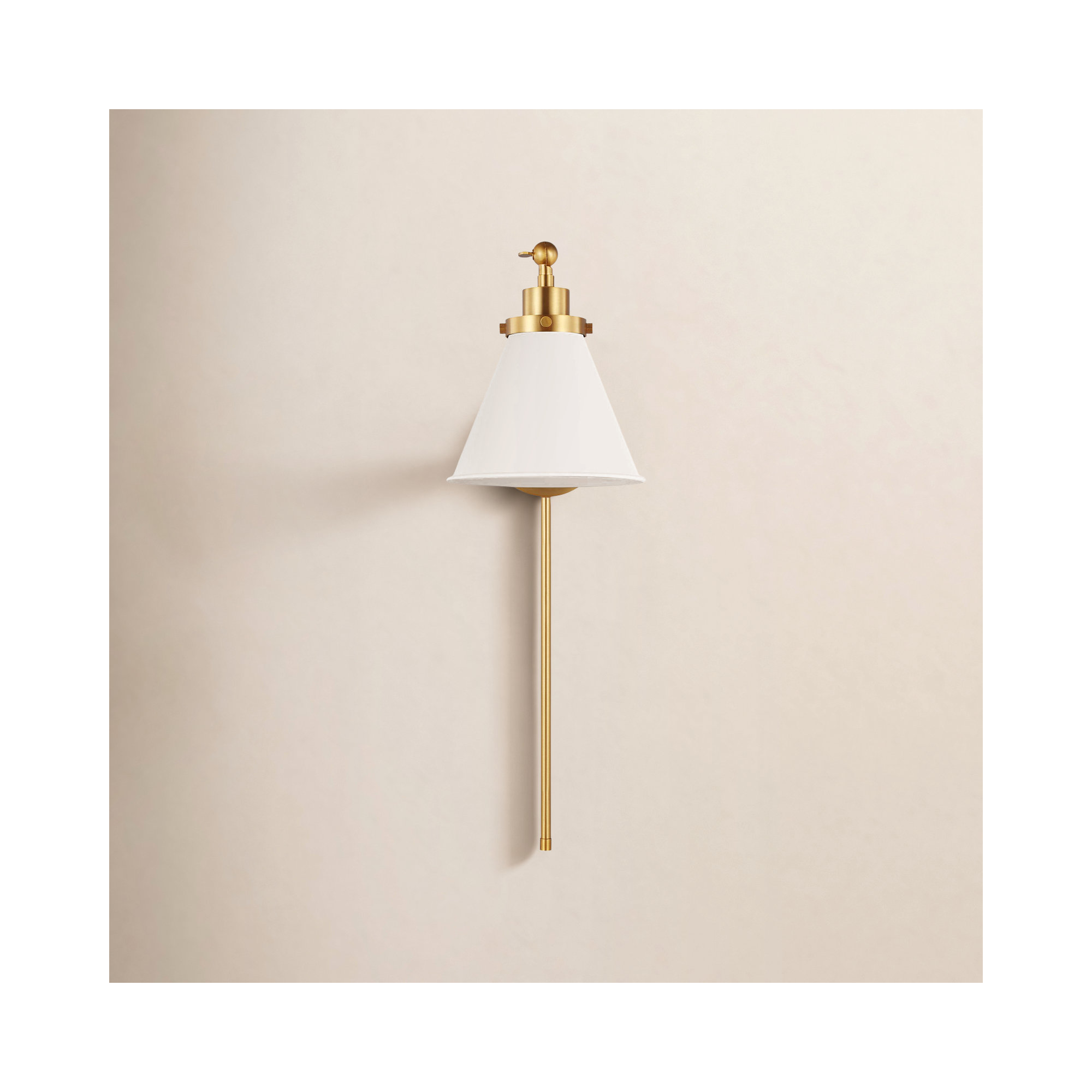 Single Light Steel Dimmable Swing Arm Sconce, White, Gold
