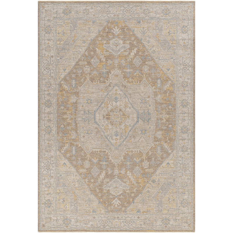 Don Oriental Machine Woven Polyester Area Rug in Brown/Gold/Slate, Rectangle 12' x 15'