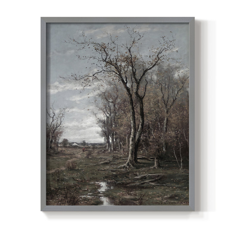 «Vintage Landscape Cxxviii», reproduction encadrée - bois massif, Gris, H 21 po x l 17 po
