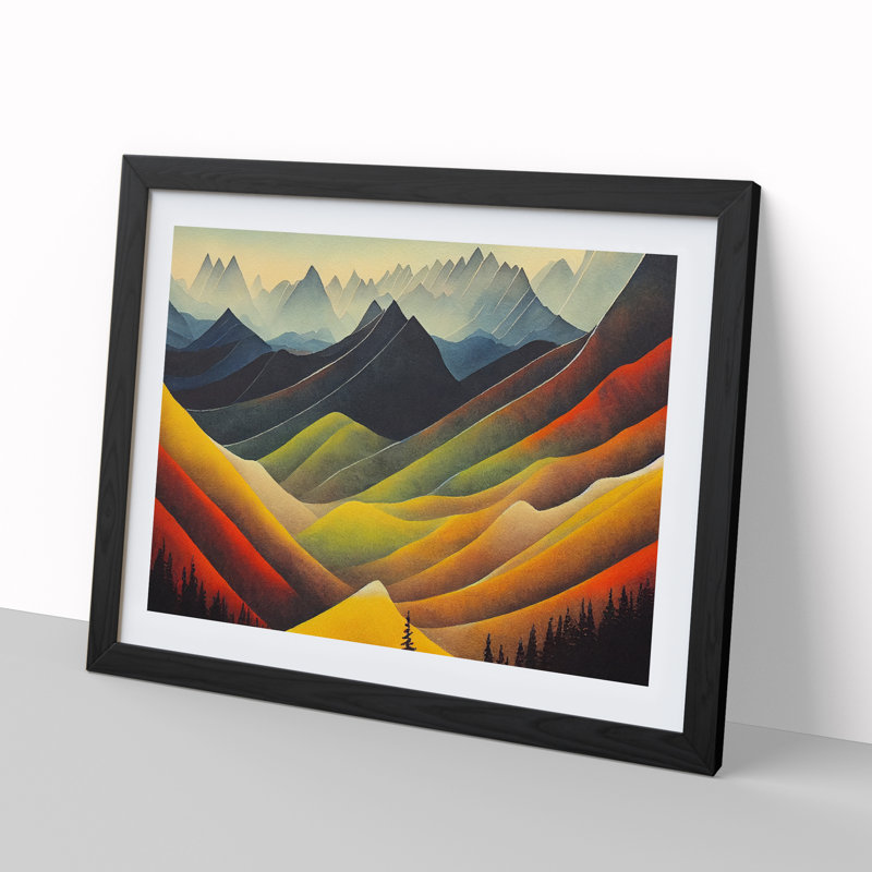 Watercolour Mountain Scene Vol.1 1 Piece Single Picture Frame Painting, 46cm H x 64cm W x 2cm D, Black