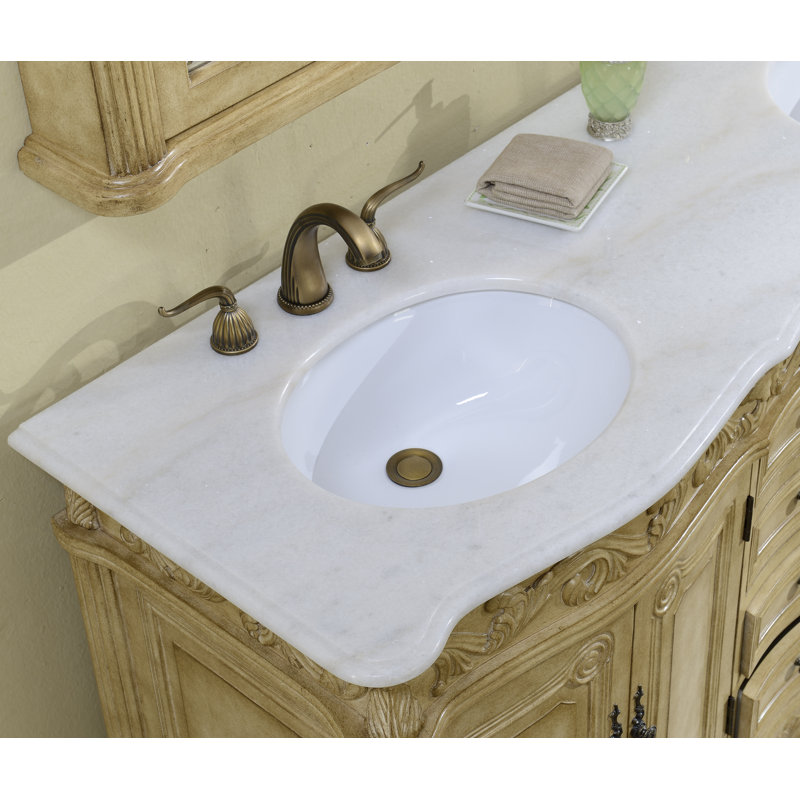 60'' Double Bathroom Vanity with Marble Top, Tan, Cream