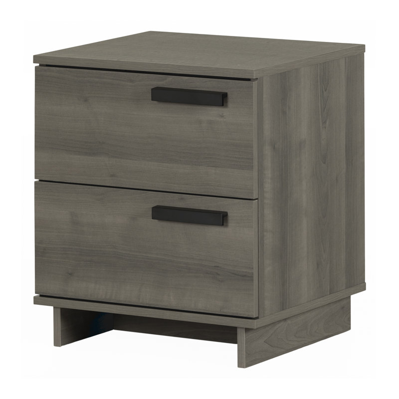 Gray Maple 2-Drawer Scandinavian Nightstand