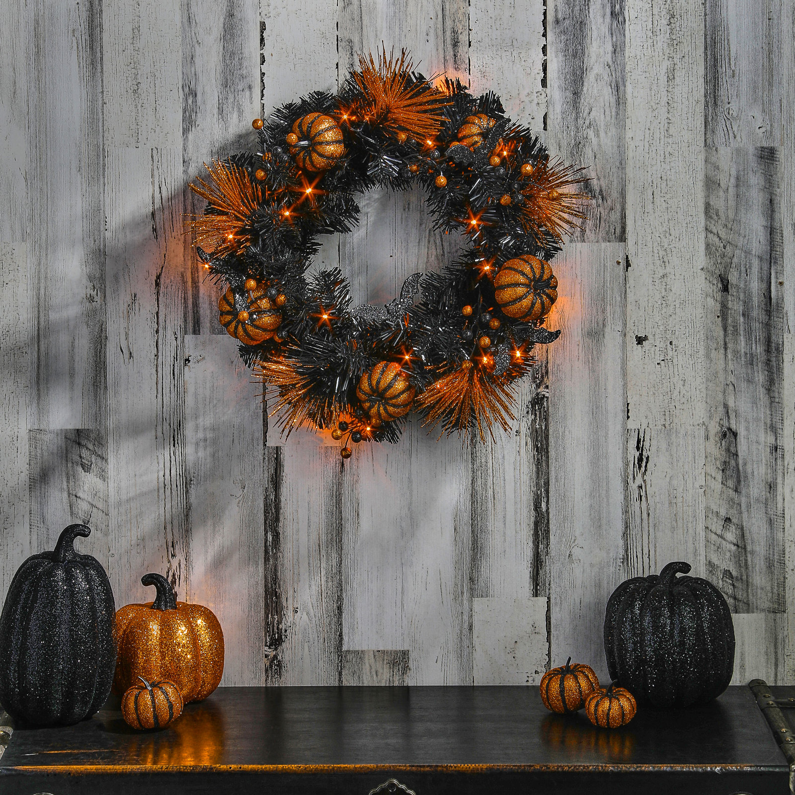 20" LED Battery Operated Timer Halloween Wreath
