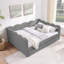 Lit de jour en vichy douillet en lin avec deux tiroirs de rangement et port USB-2107126411-2107126405