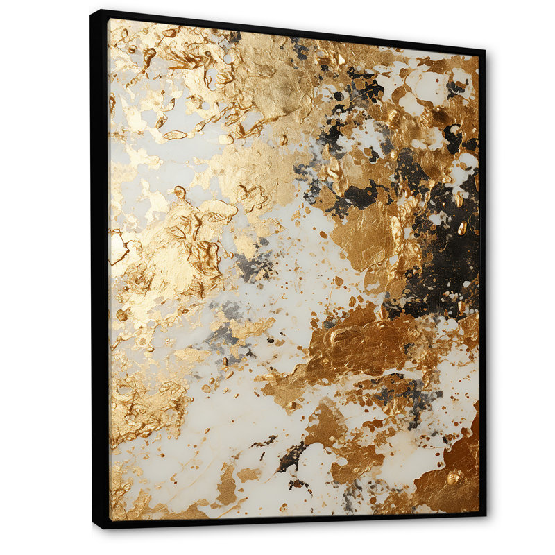 Blanc et or Champagne Flow I - Champagne, art mural, Cadre flottant noir, H 20 po x l 12 po x P 1 po