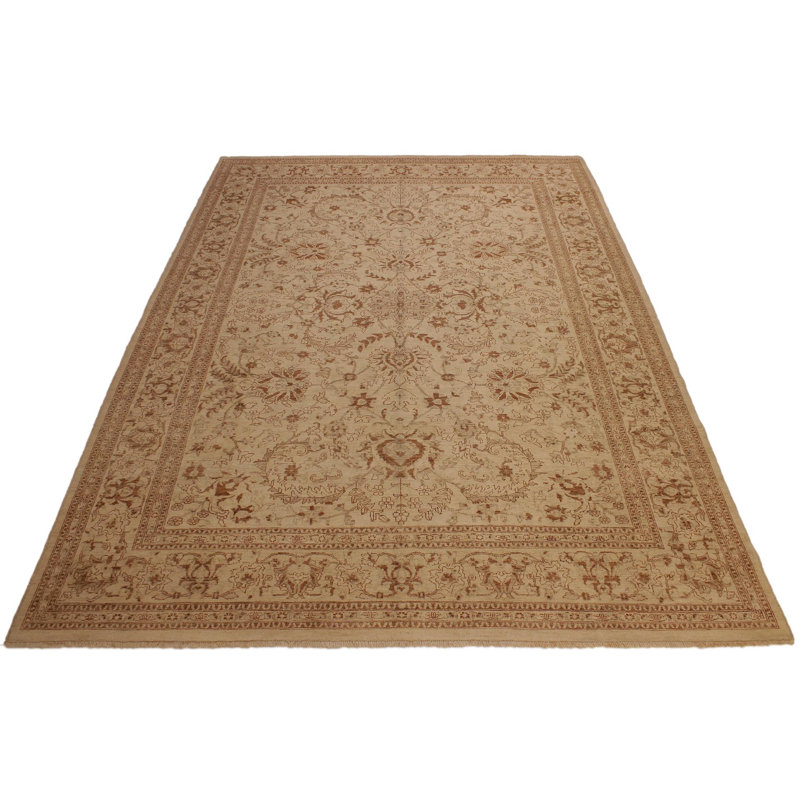 Tapis beige / brun clair en laine noué à la main à motif oriental 10 pi 3 po x 13 pi 8 po Fien