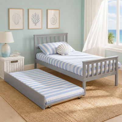 Twin Bed with Trundle, Platform Bed Frame with Headboard and Footboard, for Bedroom Small Living Space,No Box Spring Needed,Grey