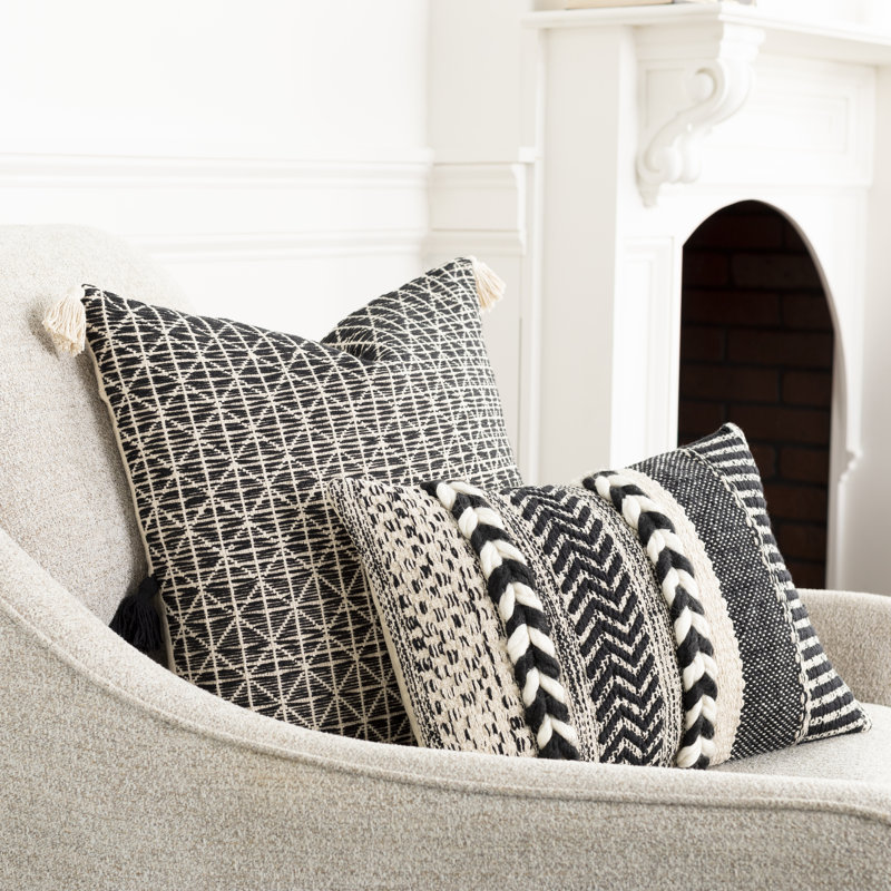 Cascada Throw Pillow, Black Ivory, Down