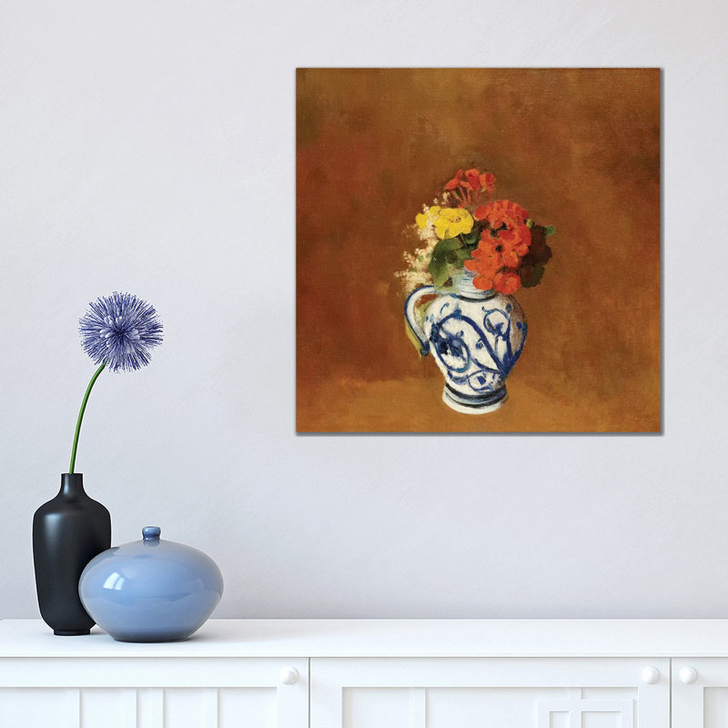 Geraniums And Other Flowers In A Stoneware Vase by Odilon Redon - Wrapped Canvas Print, 45.72 cm H x 45.72 cm W