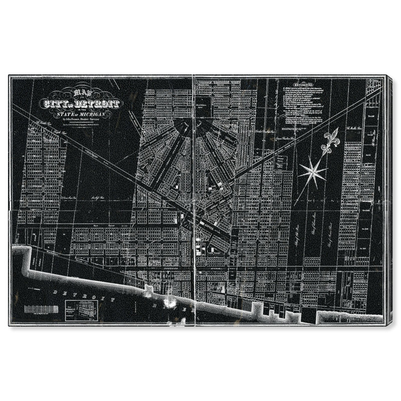 « détroit map 1835 », impression sur toile, H 20 po x l 30 po x P 1,5 po