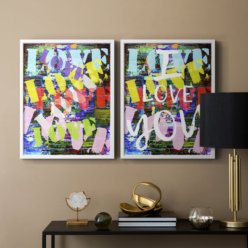 «Graffiti Love I», reproduction encadrée de qualité supérieure - prête à être accrochée - aucun clou requis - aucun clou requis