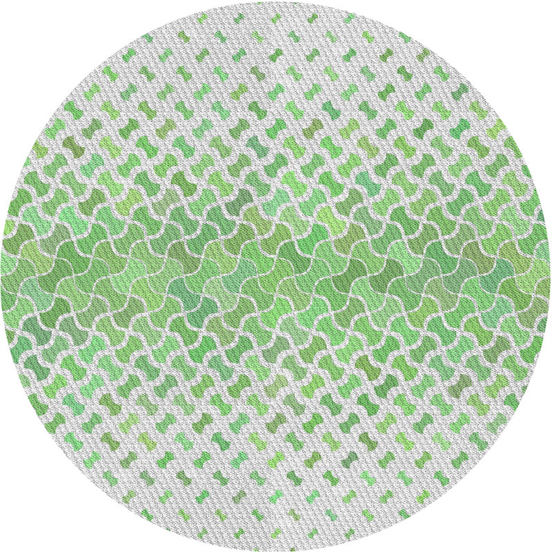 Laine tissée à la machine abstraite et polyester gris/vert Tapis décoratif, Rond 4 pi