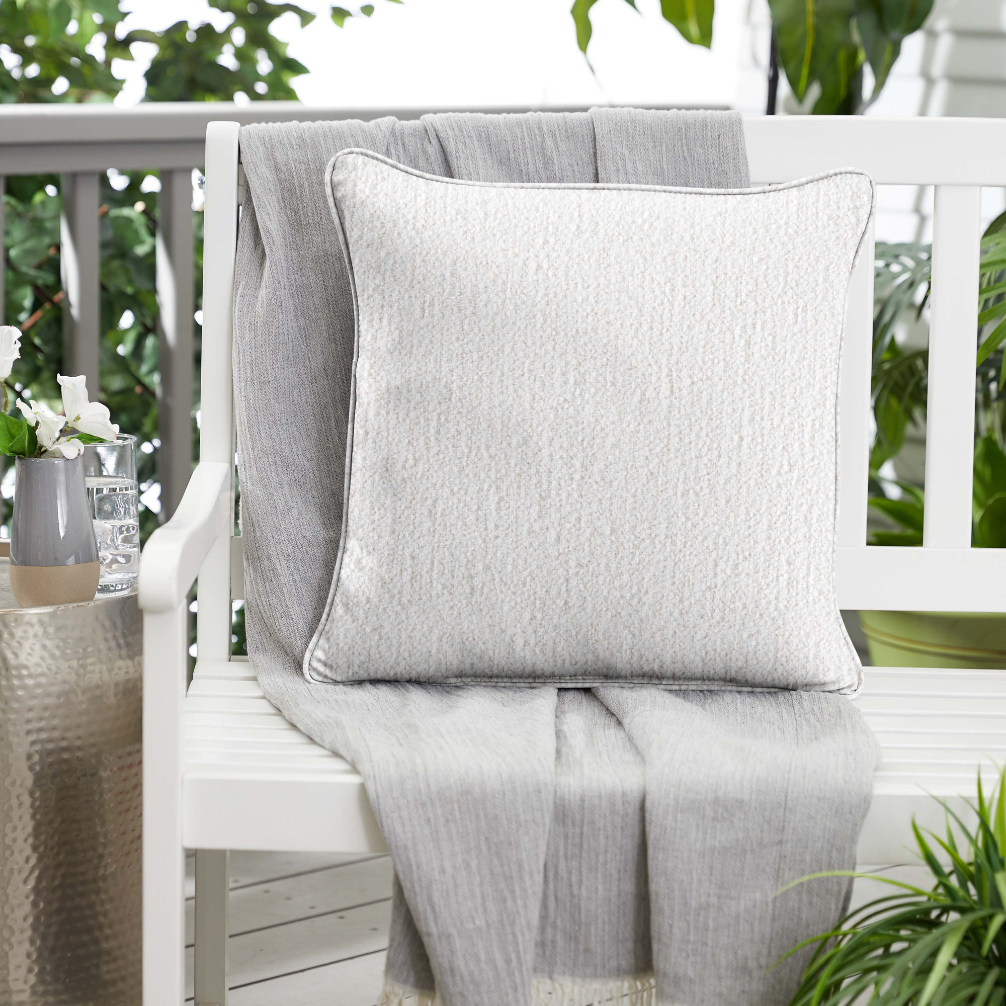 Florie Sunbrella® Boucle Indoor/Outdoor Throw Pillow, 22" x 22" , Indigo