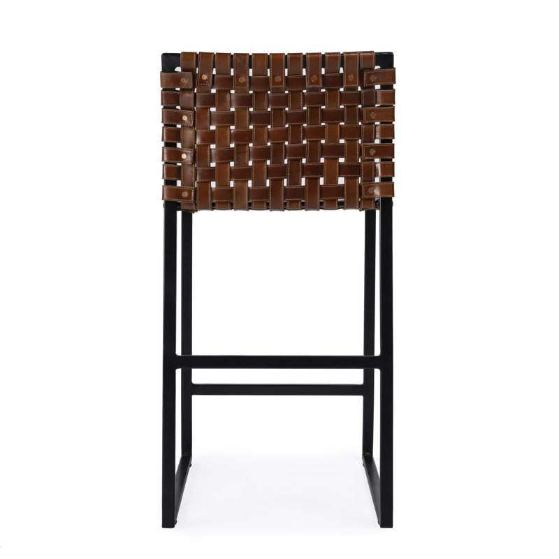 Butler Urban Brown Woven Leather Bar Stool, Counter Stool (25" Seat Height), Dark Brown/Black