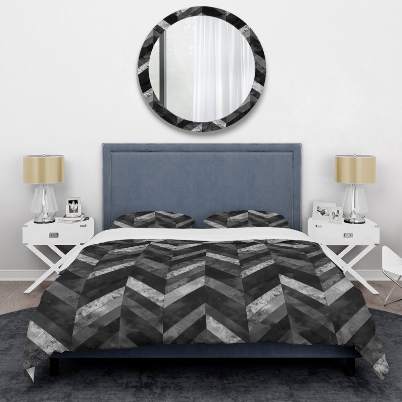 Ensemble de housse de couette moderne à chevrons gris et noir I, Housse de couette très grand et 2 très grandes t