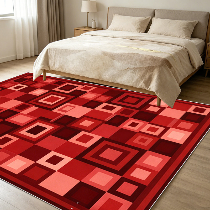 1PC Burgundy Geometric Square Patchwork Mosaic area rugs for Living Room, Soft and Comfortable, Suitable for all seasons, easy-to-maintain, machine washable Indoor floor mat, Under Table Farmhouse suitable for dining room, bedroom, home office,