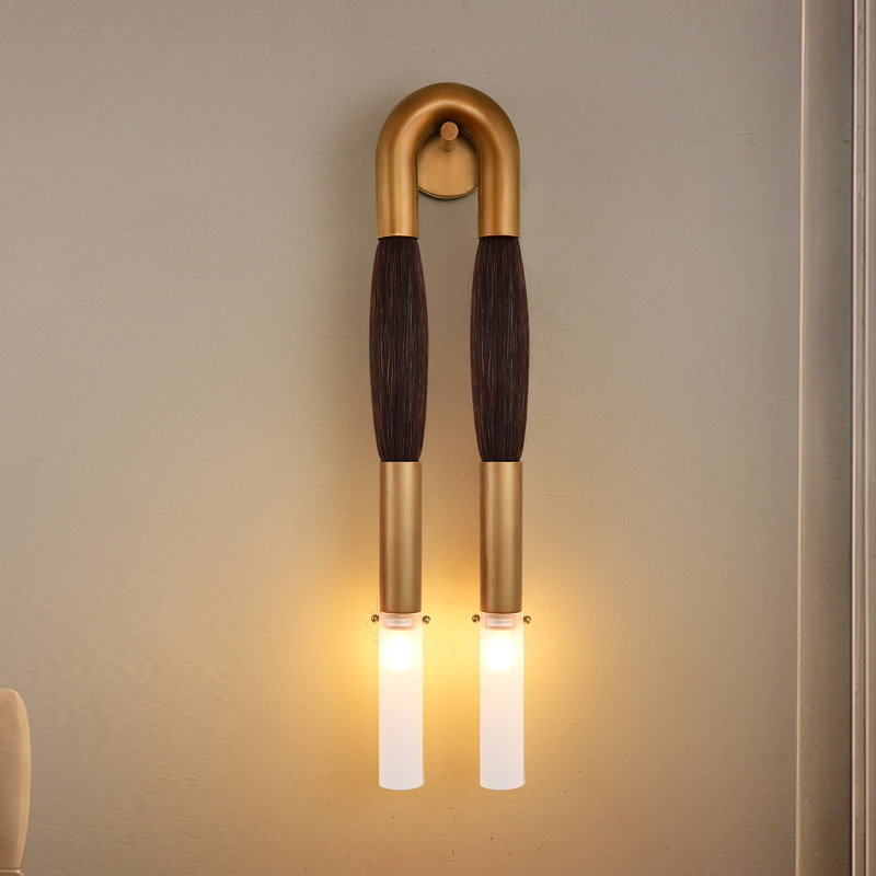 2 - Light Dimmable Horsehair Wall Sconce, White/Brown