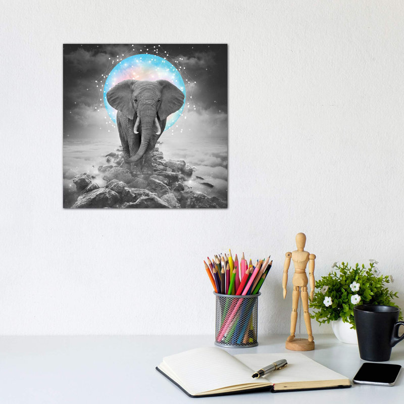 «Elephant - on Rocks Color Moon» par Soaring Anchor Designs - impression d'art textuel, H 12 po x l 12 po x P 1,5 po