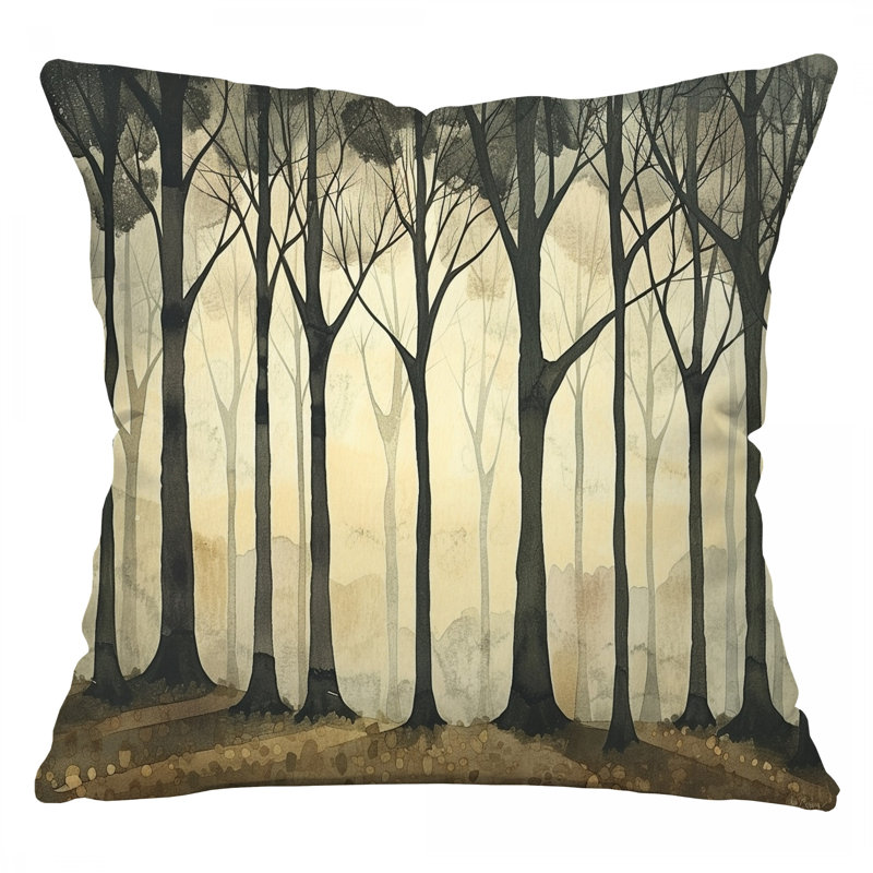 Coussin décoratif arbres, sergé de coton naturel, H 14 po x l 14 po