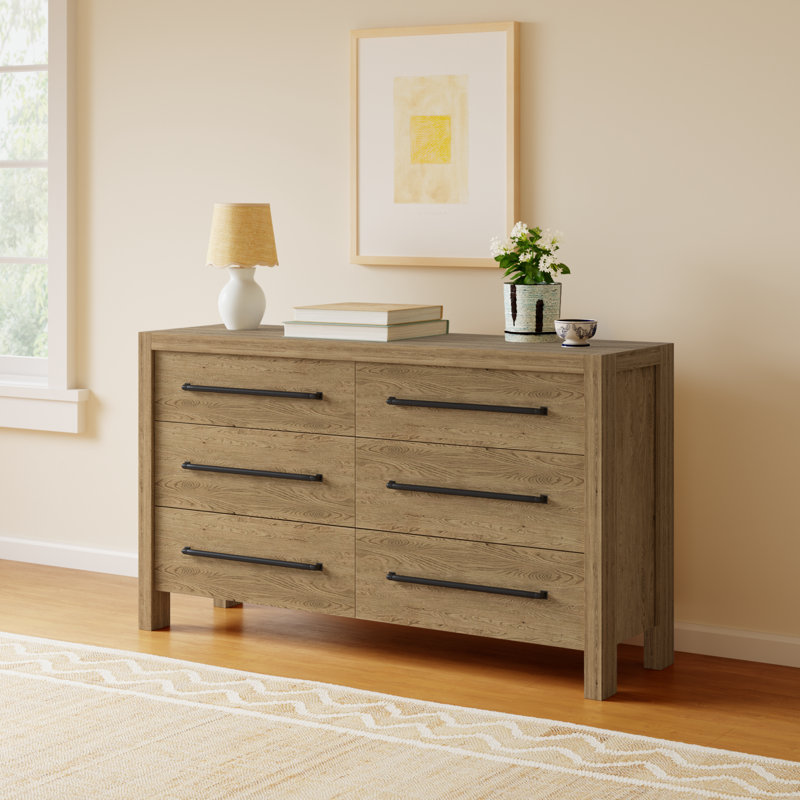 Laroche 62" W 6-Drawer Double Dresser with Dovetail Joinery , Pale Oak