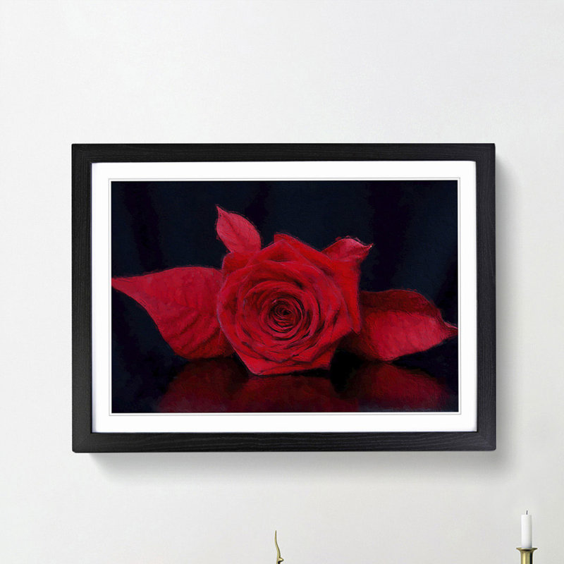 Red Rose Flower - Picture Frame Painting Print, 27cm H x 36cm W x 2cm D, Black Framed