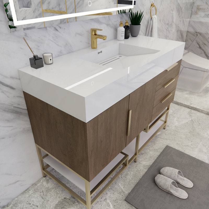 Glasgow 47'' Single Bathroom Vanity with Acrylic Top, Light Oak