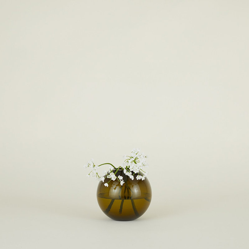 Olive Handblown Glass Sphere Table Vase