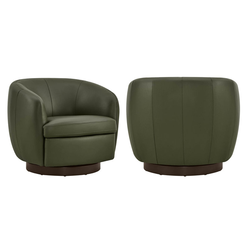 Fauteuil pivotant Marcy en cuir véritable (lot de 2), Cuir véritable olive, Marron foncé