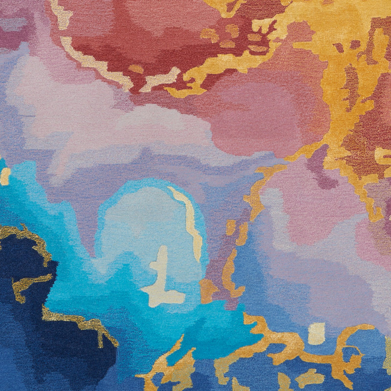 Tapis transitionnel multicolore abstrait moderne fait à la main Versailles, Rectangle 7 pi 9 po x 9 pi 9 po