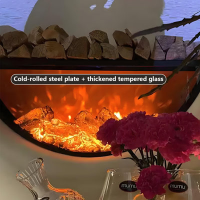 35.43"Black U-shaped Embedded Simulated lame Decorative Electric Fireplace