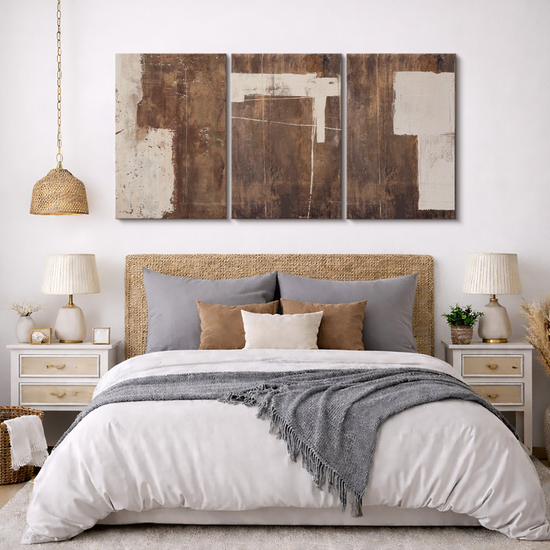 «Rust Rust», géométrique, abstrait, triptyque, impression sur toile encadrée, 3 pièces, Toile tendue, H 24 po x l 48 po
