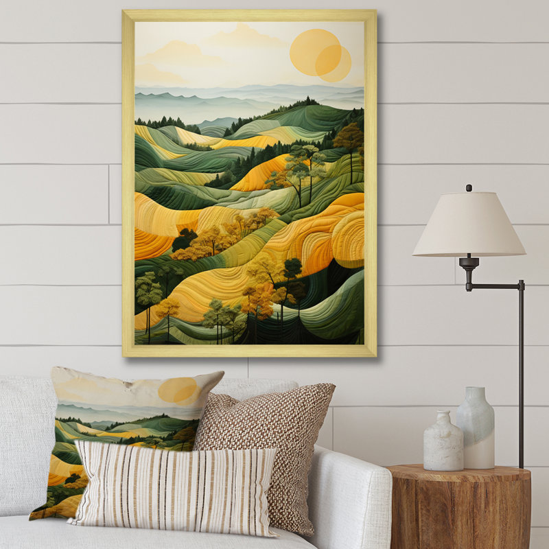 «Balon Yellow and Green Pastoral Bold Landscape VII», reproduction sur toile, H 40 po x l 30 po x P 1,5 po, Encadrement doré