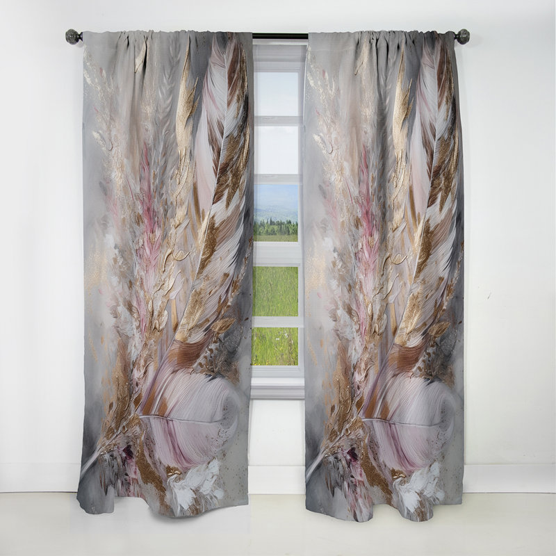 Rose plume Boho Majesty I - rideau de plumes glam - rideau occultant floral - 1 panneaux, L 52 po x L 108 po