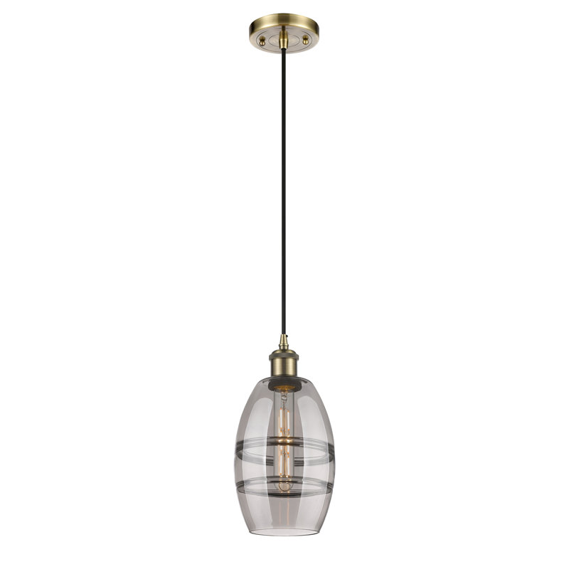 Luminaire suspendu 1 lumière Absalat, H 8,13 po x l 5,88 po x P 5,88 po, Gris fumée clair, Laiton antique