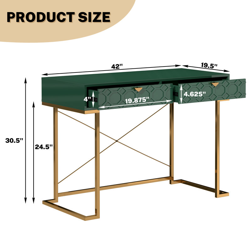 Araneli Home Office Desk with Drawers, Green