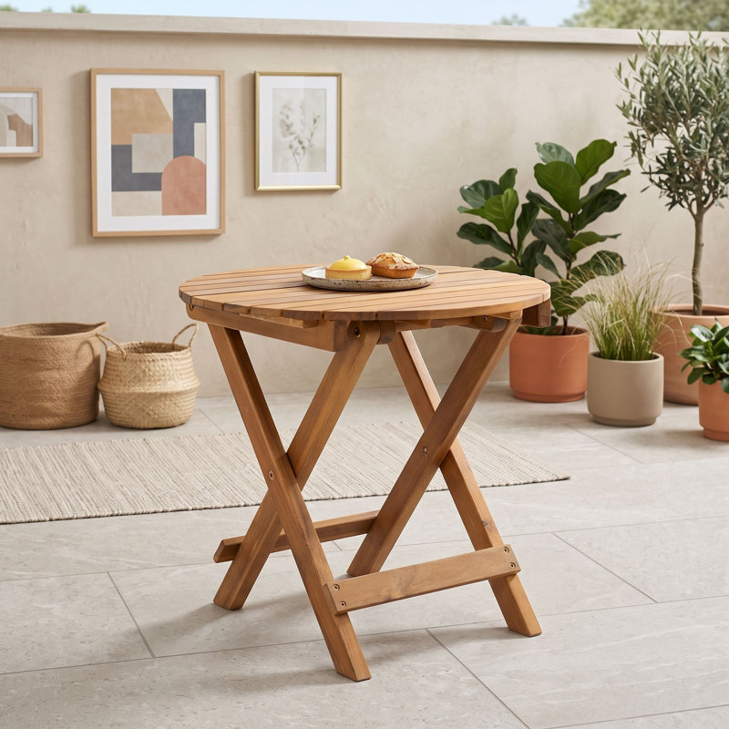 Table d'appoint extérieure pliable en bois d'acacia, table de bout portable sans assemblage pour patio, canapé ou véhicule récréatif
