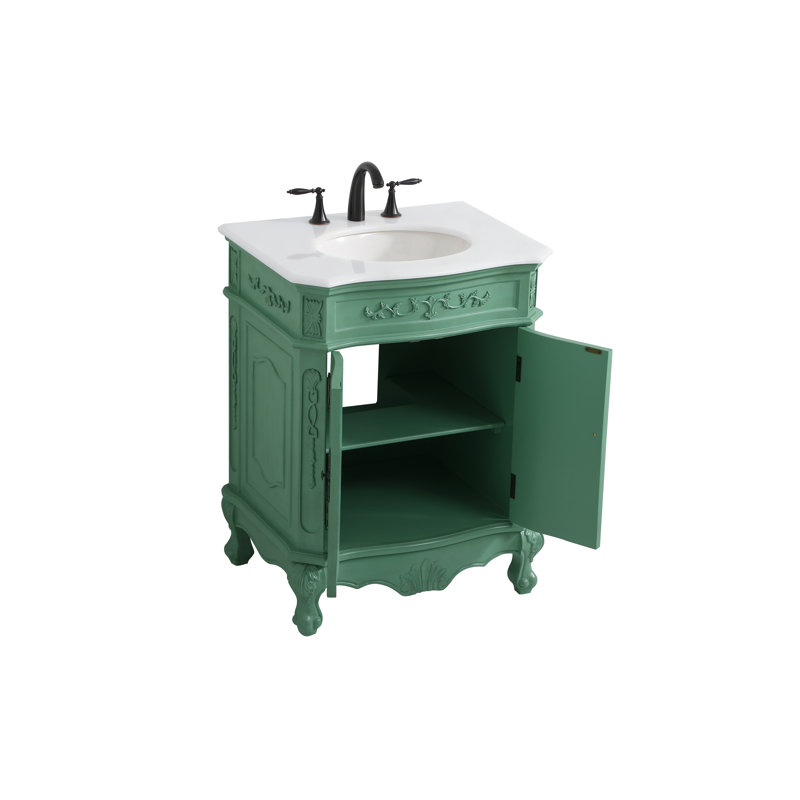Ensemble de meuble-lavabo simple 27 po Lunette, Menthe pâle rétro, Blanc Ivoire