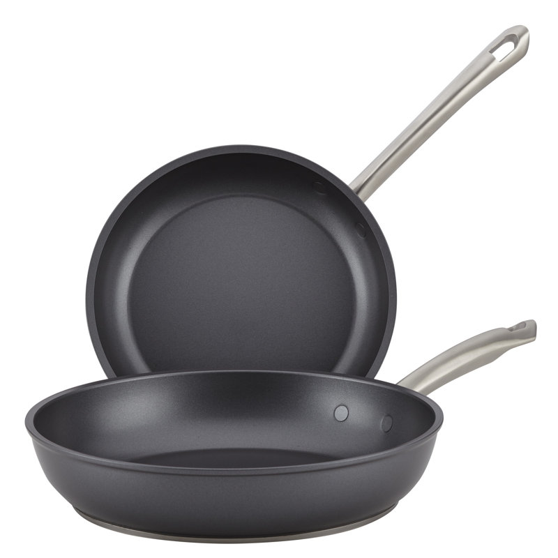 Anolon Accolade Hard Anodized Nonstick Induction Frying Pans / Skillet Set, 12" W and 10" W, Gray