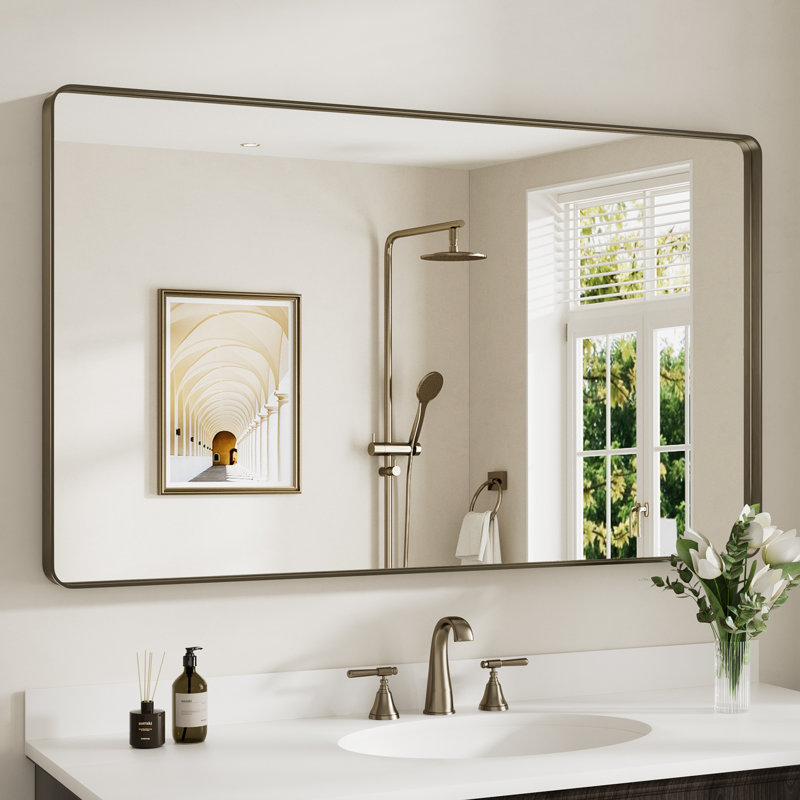 Miroir de salle de bain mural Llesenia, 51 po x 30 po, Bronze, Rectangulaire