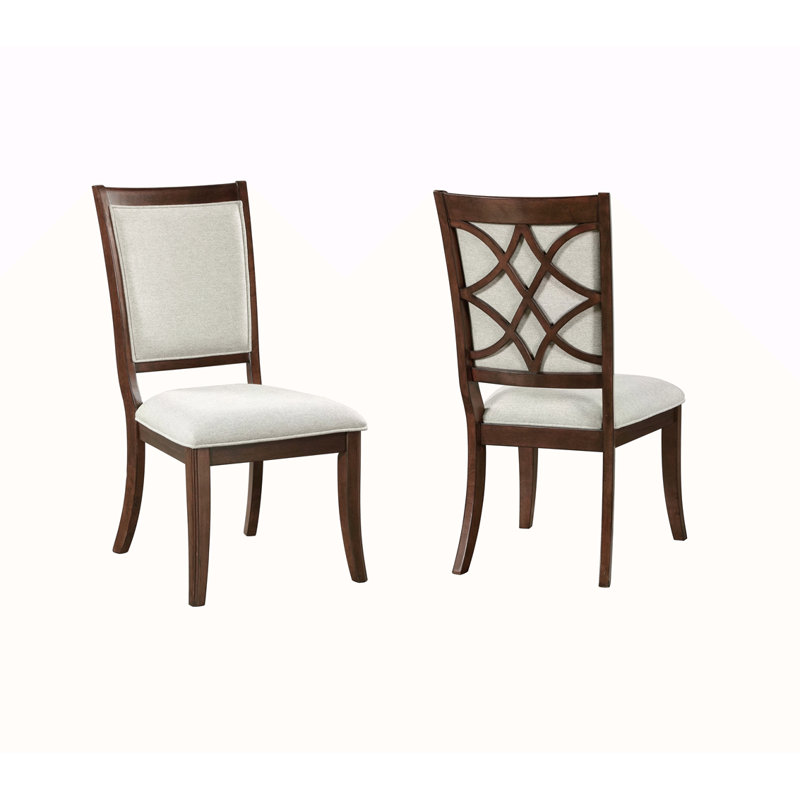 Ensemble de chaises d'appoint traditionnelles 2 pièces, siège cerise rembourré beige