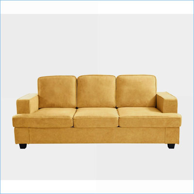 Sofas: Modern 3 Seater Velvet Sofa with Deep Seating | Mustard Yellow | Living Room, Apartment, Office